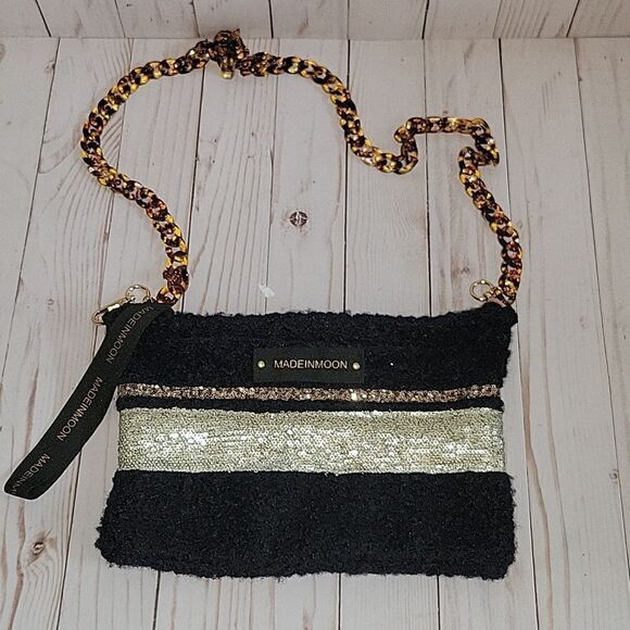 MadeInMoon Large Pouch Bag Cendrillon Teddy Fabric Made in France Chain Strap. - Picture 1 of 11